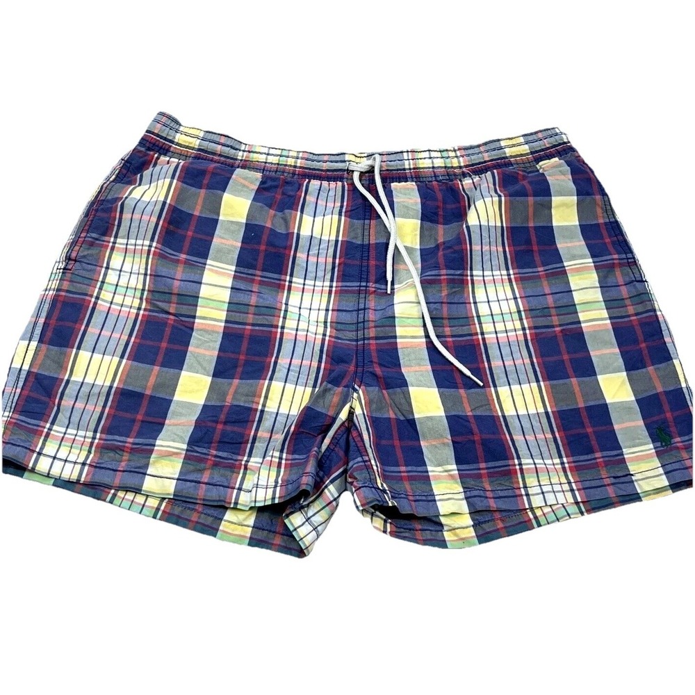 Vintage Polo Ralph Lauren Swim Trunks Men XL Blue Bored Shorts 90s Tartan Plaid